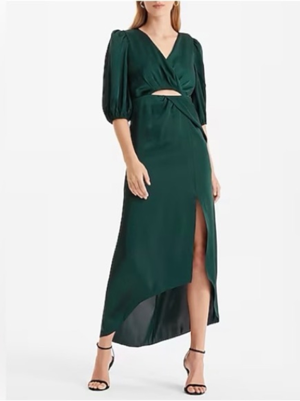 Express Green Satin Cutout Midi Dress